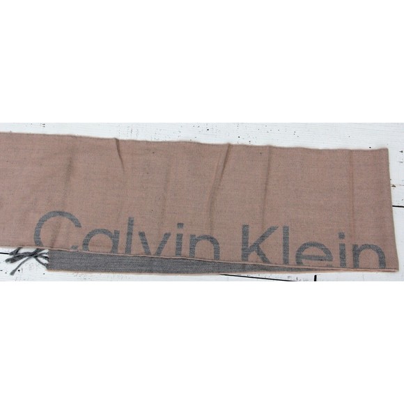 Calvin Klein Accessories - Calvin Klein Beige Grey Logo NEW Woven Scarf - Women One Size